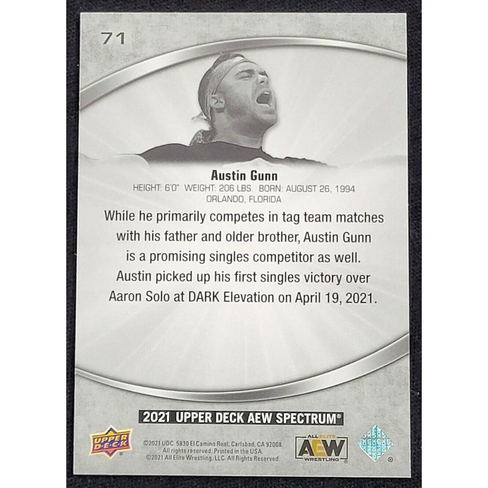 2021 UPPER DECK AEW SPECTRUM AUSTIN GUNN ‎ ALL ELITE WRESTLING